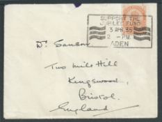 Aden 1935 (Apr 3) Cover to England bearing KGV 2a6p cancelled by 