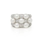 Mikimoto 18k White Gold Akoya Pearl & Diamond Cocktail Ring