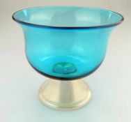 Murano La Murrina Venetian Art Glass signed blue & gold pedestal Bowl C.20thC