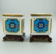 A pair of Minton porcelain miniature Boxes designed by Christopher Dresser 19thC