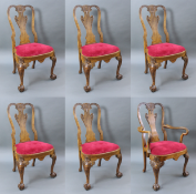 Set Of 6 Early 20Th C. Georgian Style Carved Walnut Dining Chairs