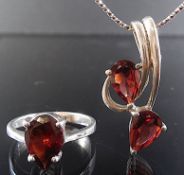 Garnet Pendant, Chain, Ring