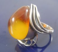 Silver Amber Ring