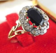 9 K Gold Ring 9 Sapphire And Diamonds Cluster Ring
