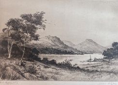Jackson Simpson signed artists proof etching, Scottish scene Loch Laggan