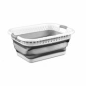 (D7) Grey and White - Pop Up Collapsible Plastic Washing Laundry Basket Dimensions: 53 x 39 x ...