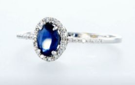 14 kt. White gold - Ring - 0.62 ct Sapphire - Diamonds