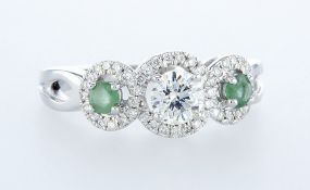 14 kt. White gold - Ring - 0.97 ct Emerald - Diamonds