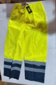 10 x Vizwear hiviz yellow 2 tone overtrousers in size XXL new in original packaging