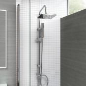 NEW & BOXED Modern Chrome Riser Rail Mixer Square Shower Head Kit for Bath Tap. SP5106.Chrome e...