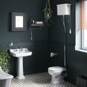 NEW (T2) Cambridge Traditional Toilet with High-Level Cistern - White Effect Seat. RRP £899....