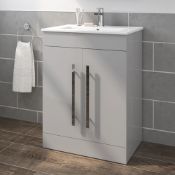 NEW (G162) 600mm Avon Floorstanding Vanity Unit - Light Grey. RRP £499.99. Comes complete wit...