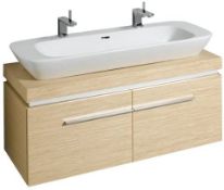 NEW & BOXED (A10) Keramag 1200mm Silk Light Oak Vanity Unit. RRP £2,144.99. with 2 drawers an...