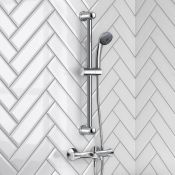 NEW (WG257) Chrome Thermostatic Shower Mixer Valve Bath Filler Tap Riser Rail + Handset Set . S...