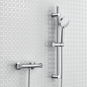 NEW (WG258) Round Chrome Thermostatic Shower Mixer Valve Adjustable Riser Rail + Multi-function...