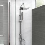 NEW (DF56) Modern Chrome Riser Rail Mixer Square Shower Head Kit for Bath Tap. Chrome effect fi...