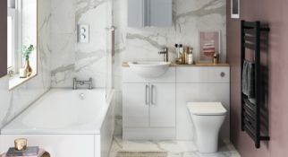 NEW (C184) Alba 600 White Gloss 2 Door Vanity Unit. White gloss finish. Modern chrome bar handl...