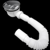 NEW (R1038) 90mm Fast Flow Chrome Shower Enclosure Tray Waste Trap with Flexible Pipe. Easy to ...