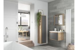 NEW (C223) Senzo 400mm Wall Hang Tall Unit Natural Halifax Oak/Matt Grey. RRP £295.99. Design...