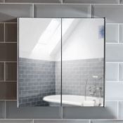 NEW (E89) 600x720mm Bathroom Cabinet Double Mirror Wall Mounted Stainless Steel Modern Storage ...