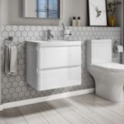 NEW (G149) Lambra 600mm 2 Drawer Wall Hung Vanity Unit - White. RRP £423.99. Comes complete wi...