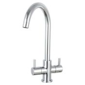 NEW (H169) Prima+ Staten Dual Lever Staten Swan Neck Chrome Mixer Tap. RRP £190.63. A contemp...