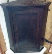 Antique small cottage Oak corner cabinet and shelf with lock and key 1880