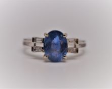 Certified 3.15 ct Vivid Blue Untreated Sapphire & Diamonds Ring