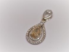 GIA Certified Fine 1.12ct diamond pendant yellow & white diamonds18K white gold