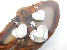 Mother of pearl heart shaped pendant and matching earrings