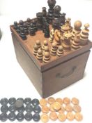 Antique 1855 Chinese chess and backgammon pieces. Within original box