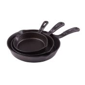 (Q8) Set of 3 Cast Iron Non Stick Skillet Frying Cooking Pans Dimensions: 6