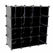 (Q41) Interlocking 16 Compartment Shoe Organiser Cube Rack Black The interlocking shoe organ...