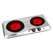 (Q9) 2000W Ceramic Portable Infrared Electric Double Hot Plate Hob Total Power: 2000W - Large ...