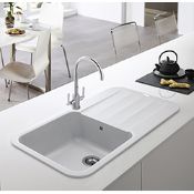(A3) Brand New Boxed Franke Pebel Fragranite Polar White. The Pebel centres on a free flowing, ...