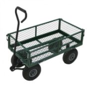 (PR3) Heavy Duty Metal Gardening Trolley - Green Trailer Cart Handle For Pulling And Removable...