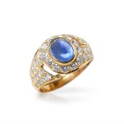 Bulgari 18k Yellow Gold Cabochon Sapphire & Diamond Cocktail Ring