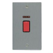 HAMILTON 8445VB SHEER SATIN STEEL 1 GANG 45A DOUBLE POLE NEON VERTICAL RED ROCKER/BLACK