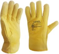 2 x Driver Gloves Fleece Cotton Lined Leather Lorry Drivers WORK Gloves (Large)