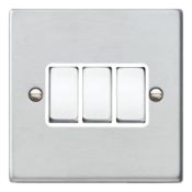 Hamilton Hartland 10AX 3 Gang 2 Way Switch - Satin Chrome with White Inserts