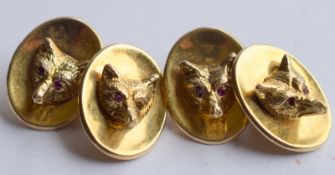 Pair Of Vintage 9ct Gold Fox Cufflinks