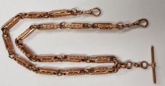 Large Double Albert 9ct Gold Watch Chain With T Bar