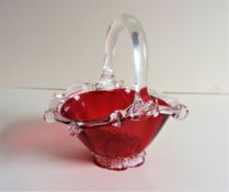 Vintage Murano Ruby Red Glass Basket