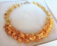 Gold Quartz and Cultured Pearl Necklace
