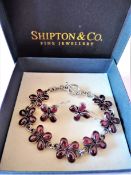 Silver Garnet Bracelet and Earrings Set