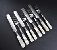 Antique Mother of Pearl Handled Dessert Knives and Forks