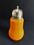 Art Deco Bohemian Glass & Silver Plate Sugar Shaker