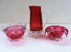 Victorian Cranberry Glass Milk, Sugar & Jam
