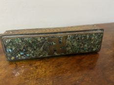 C19th Indian malachite and brass toothpick