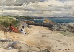 John Malaughlan Milne A.R.S.A, R.S.A, Watercolour Children on the Sand dunes